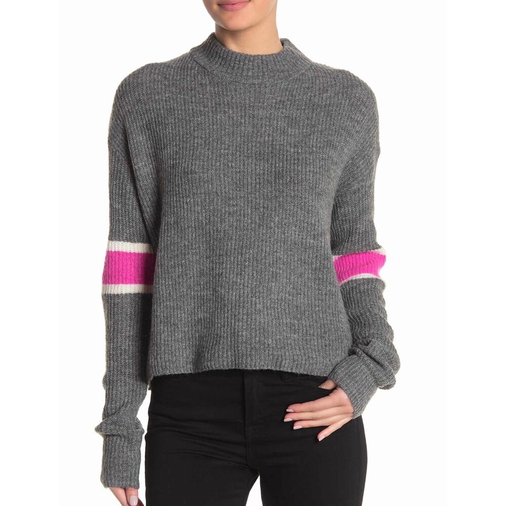 JohnJenn Varsity Stripe Mock Neck Pullover Sweater